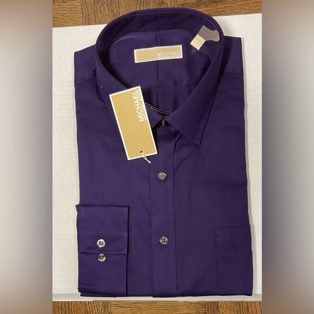 Michael Kors Deep Purple Long Sleeve Dress Shirt 17 1/2 34-35 NWT 100% cotton